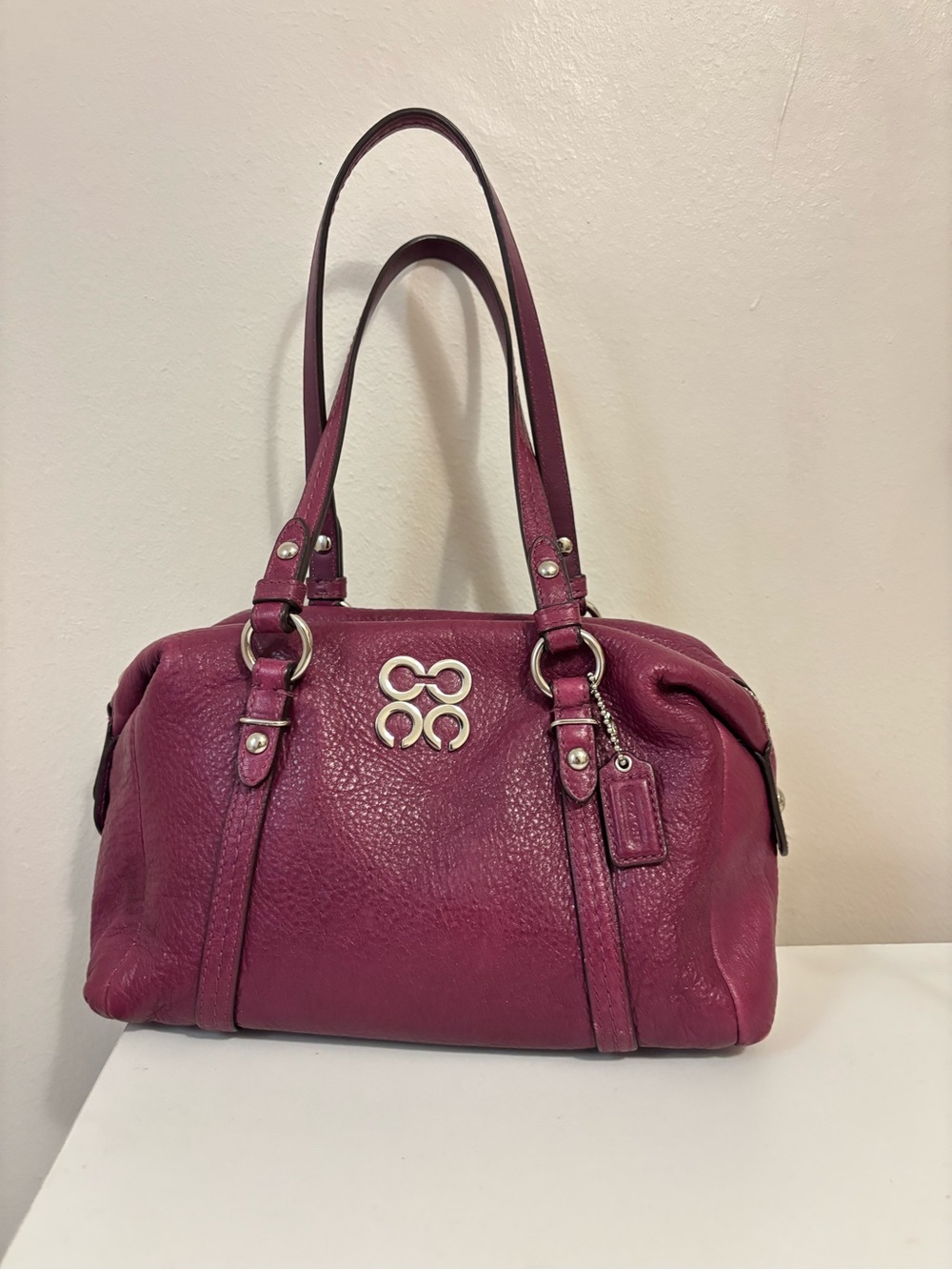 Coach Plum Leather Double-Handle Shoulder Bag
